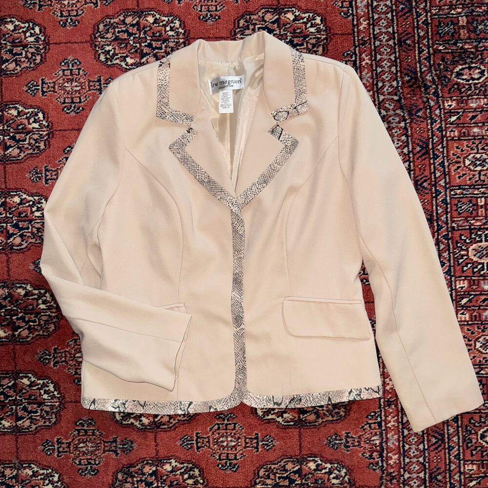 Lew‎ Magram Women 10 Beige Blazer Reptile Look Trim Career Semi-Formal USA